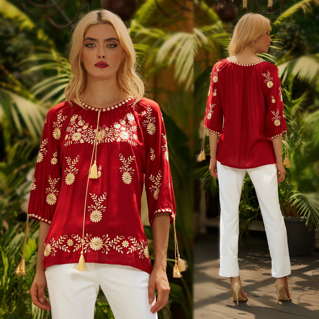 Bluza tip ie visinie cu flori brodate - Valeria