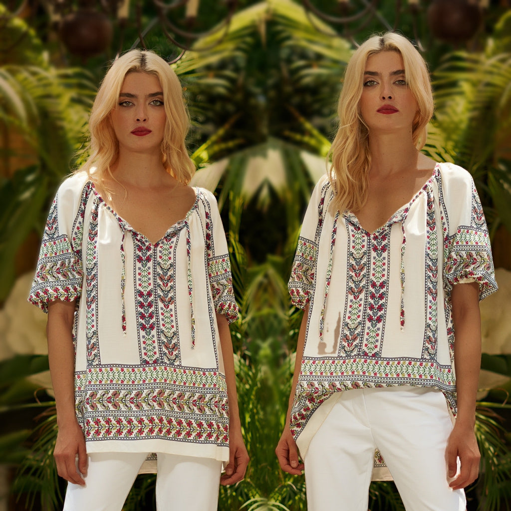 Bluza vaporoasa cu imprimeu national - Sorana ivory 04