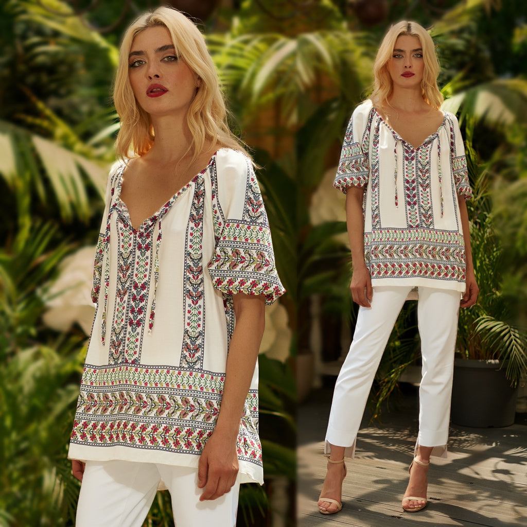 Bluza vaporoasa cu imprimeu national - Sorana ivory 04