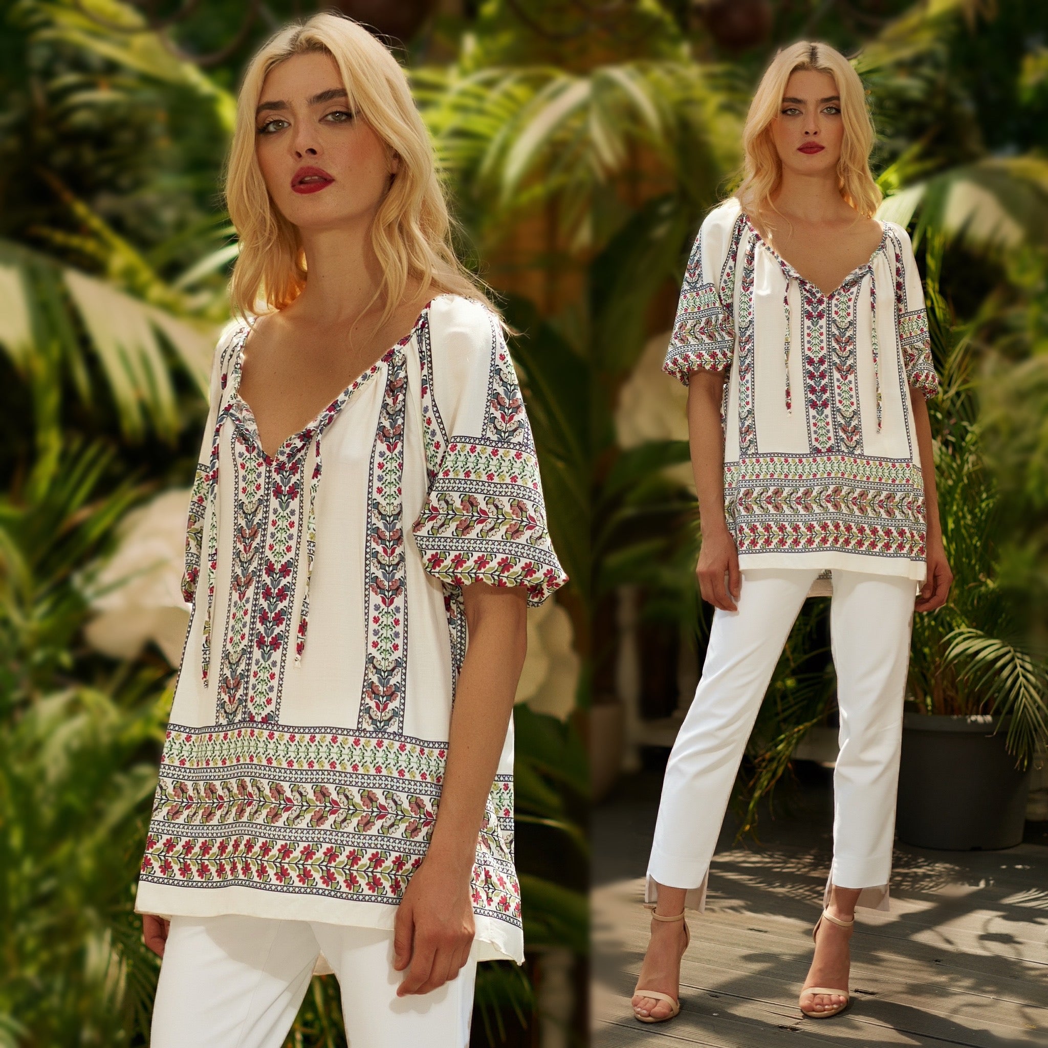Bluza vaporoasa cu imprimeu national - Sorana ivory 04