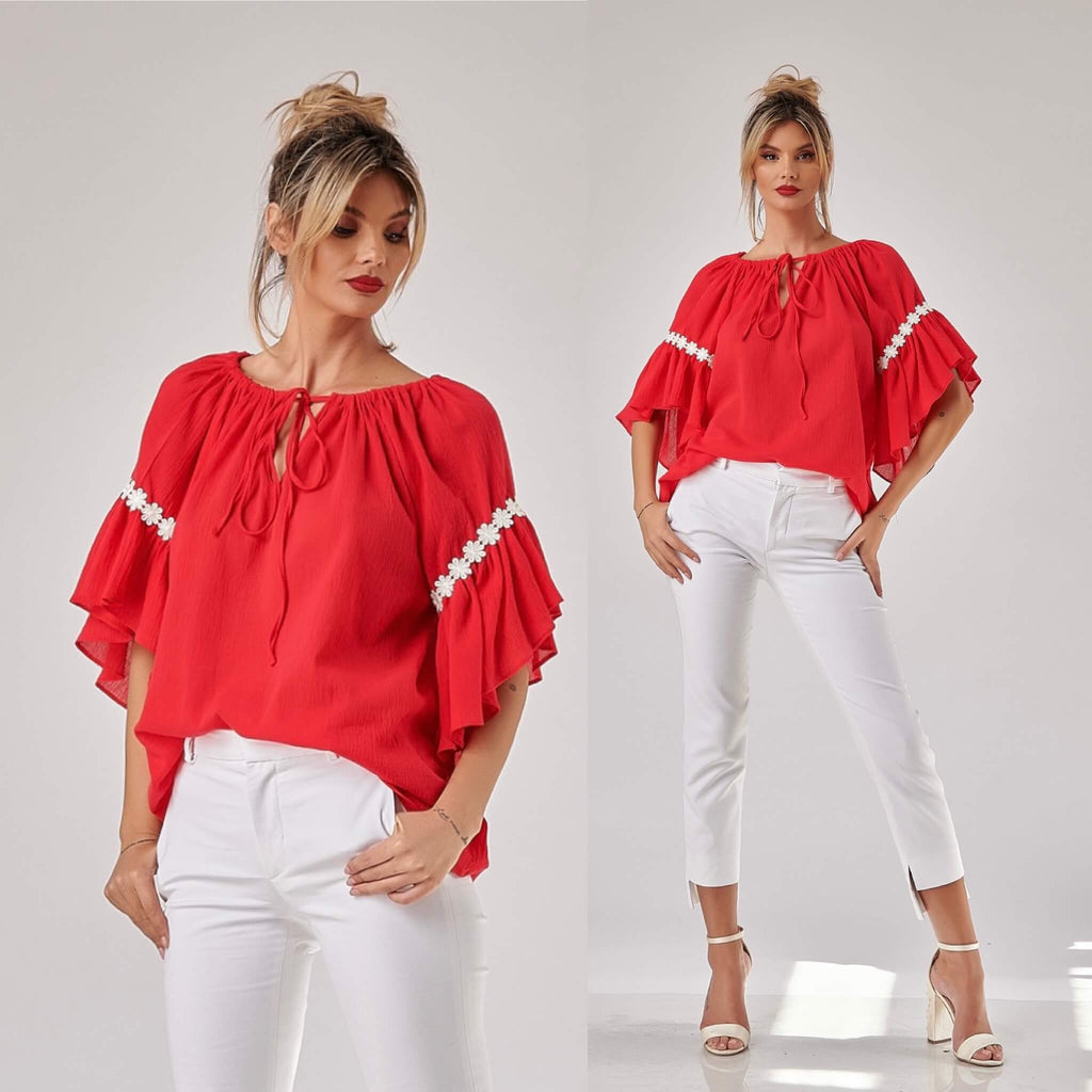Bluza stilizata din panza topita - rosu 07