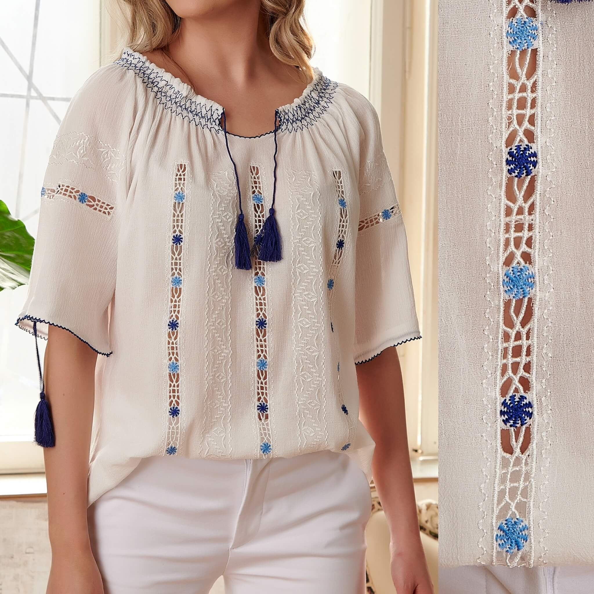 IE Traditionala alba cu sabac si matase - Ajur Palarioara albastru 02