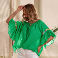 Bluza verde din panza topita si maneci fluture - 04