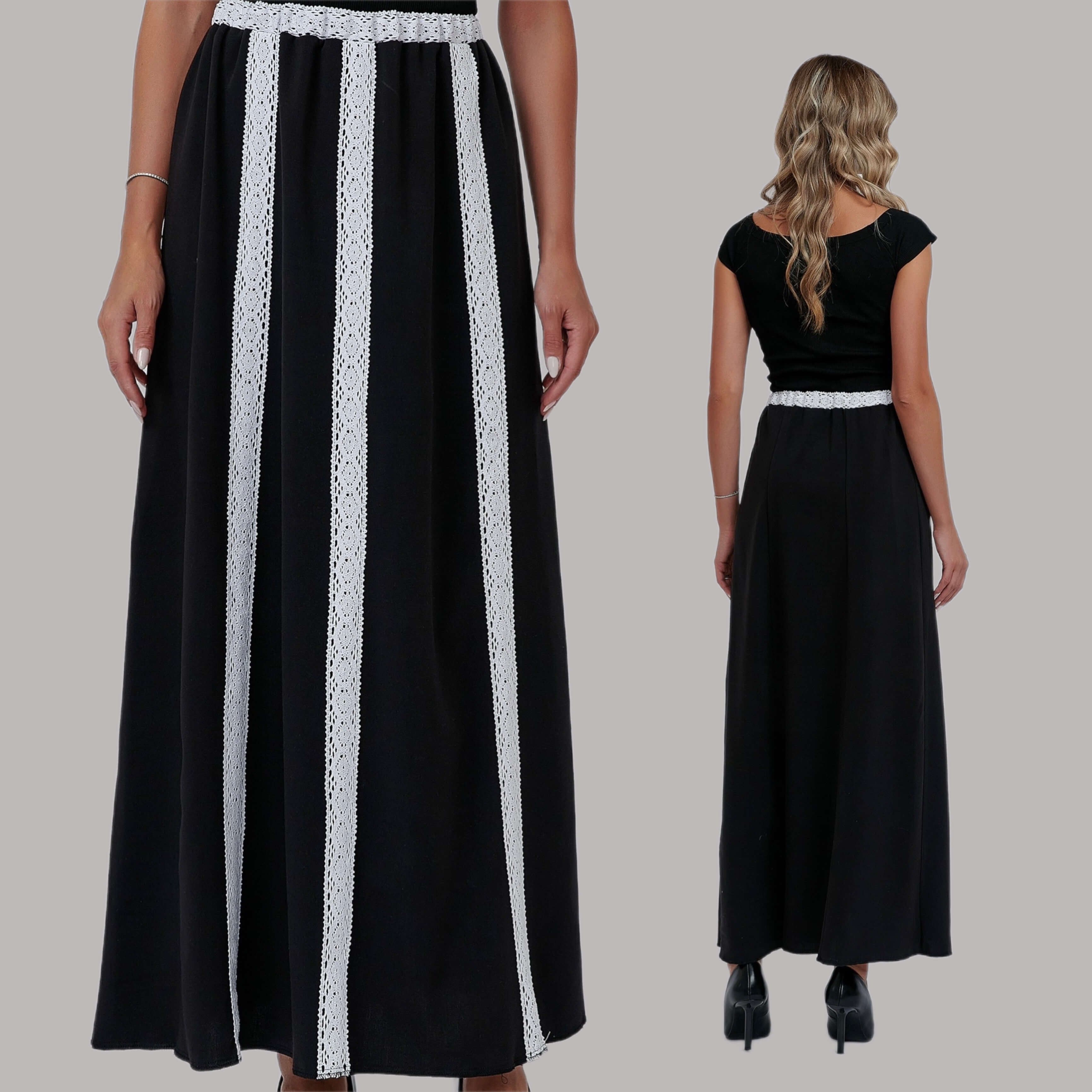 Fusta Traditionala lunga, neagra cu dantela brodata - Elisabeta