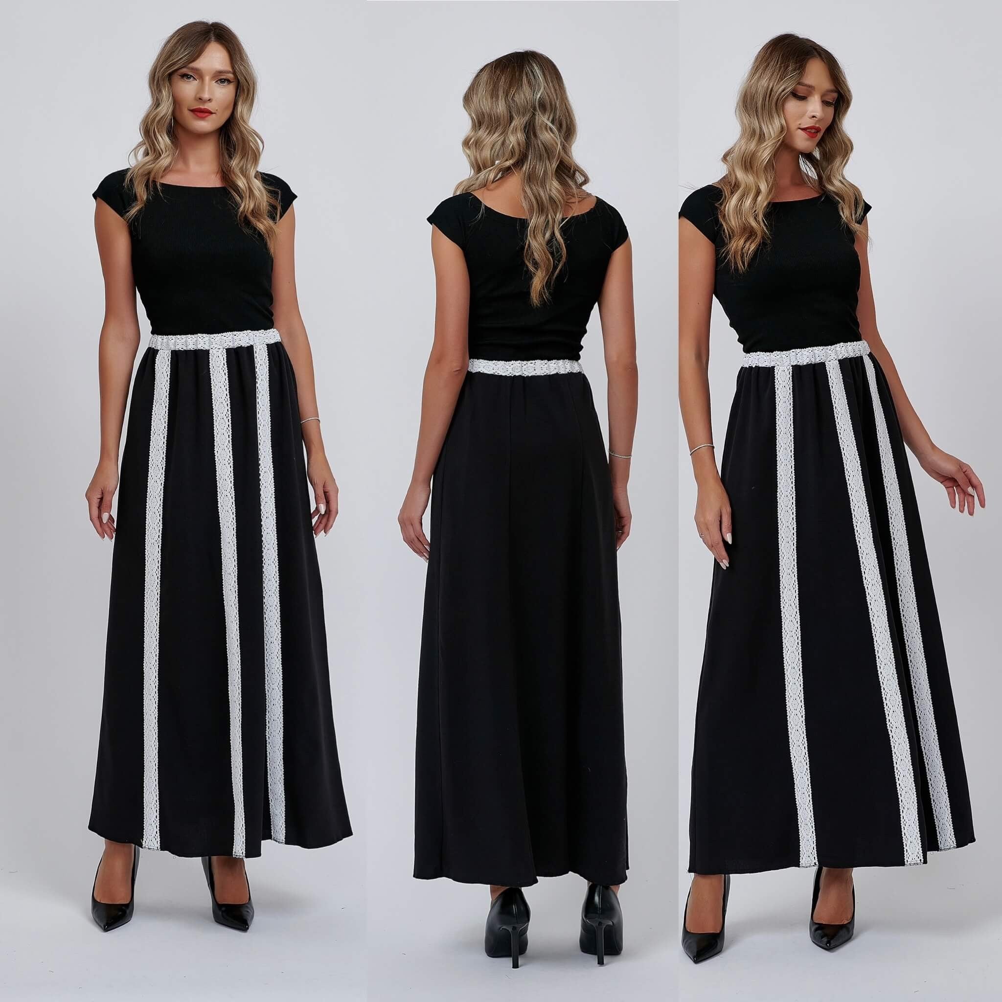 Fusta Traditionala lunga, neagra cu dantela brodata - Elisabeta