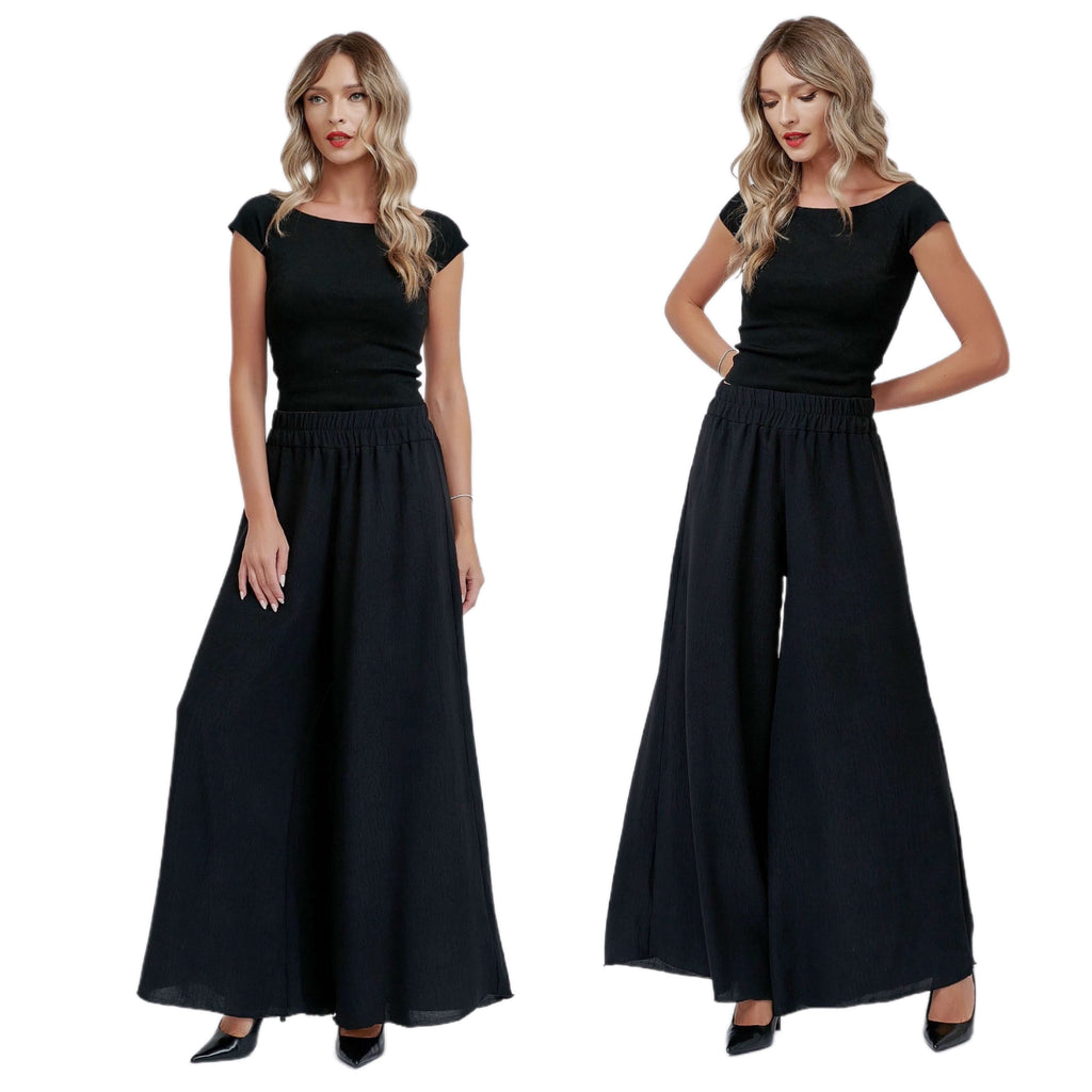 Fusta - Pantalon neagra cu croi evazat - Catalina