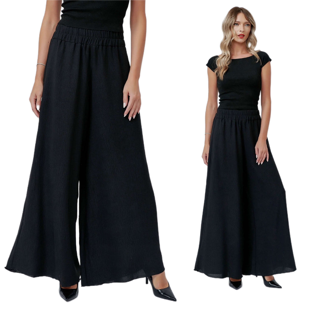 Fusta - Pantalon neagra cu croi evazat - Catalina