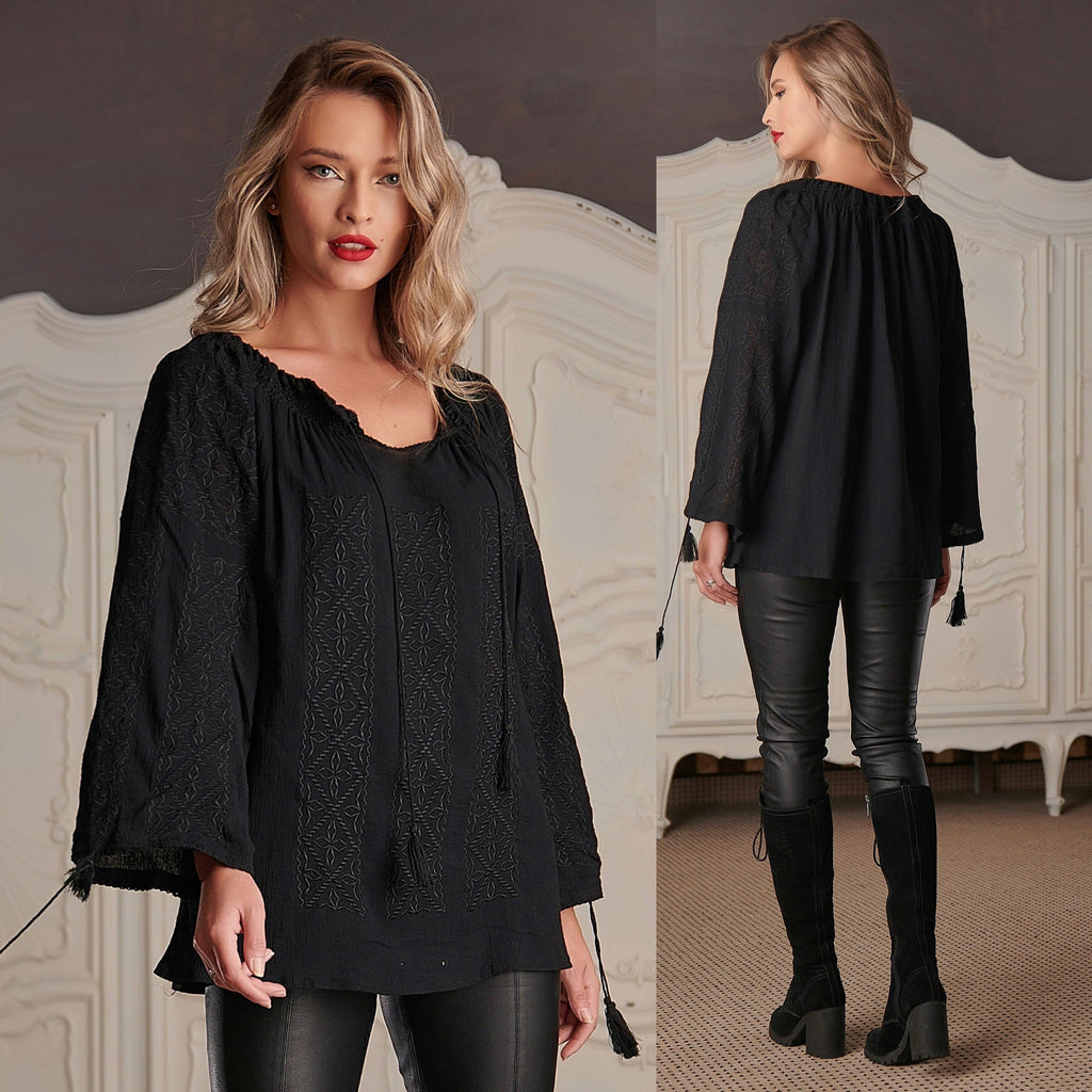 IE Traditionala neagra cu broderie din matase neagra - Marisa 03