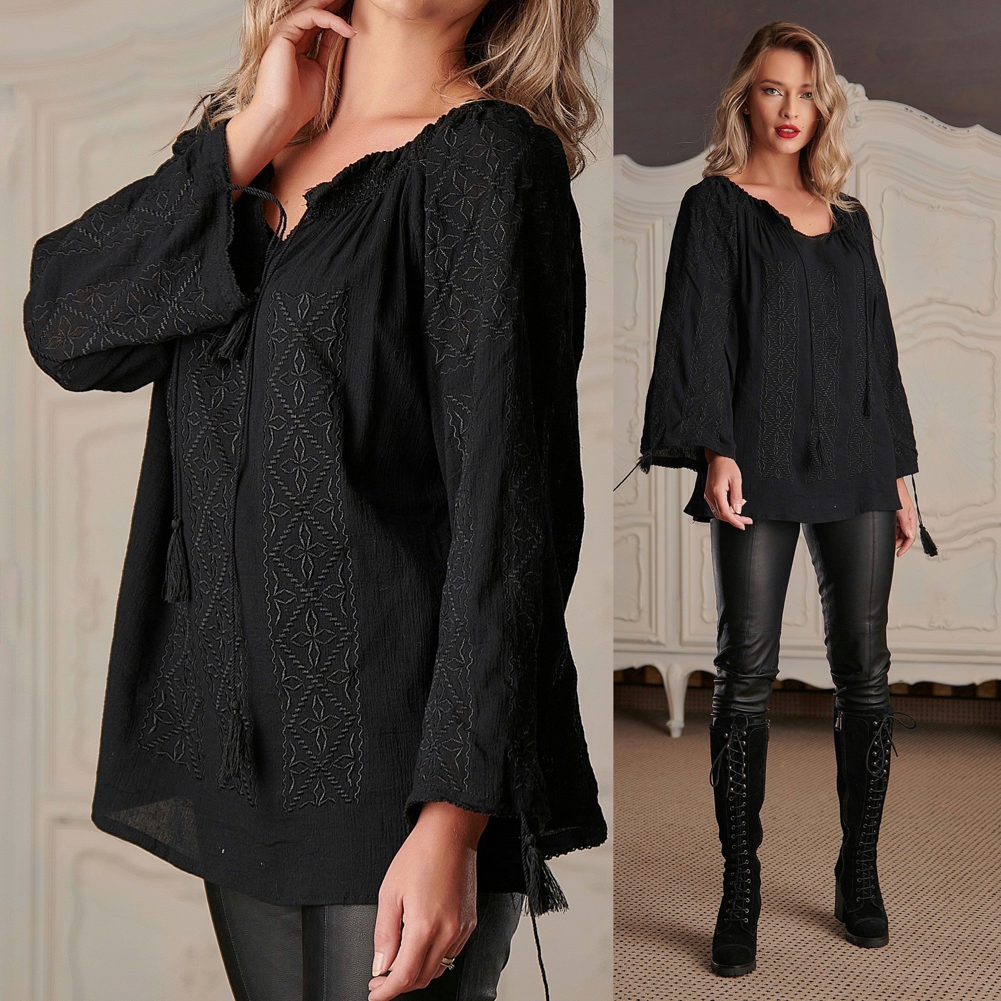 IE Traditionala neagra cu broderie din matase neagra - Marisa 03