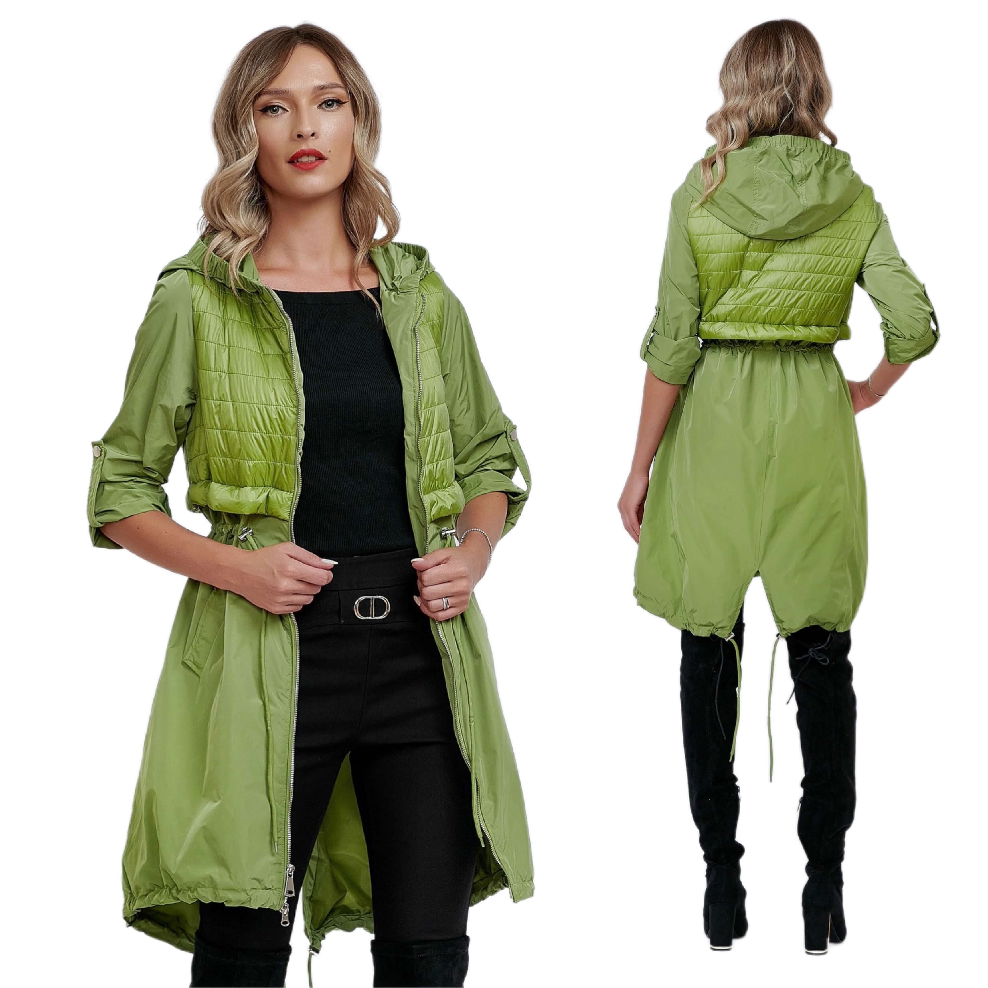 Geaca verde, subtire din fas cu gluga - Alexa 02