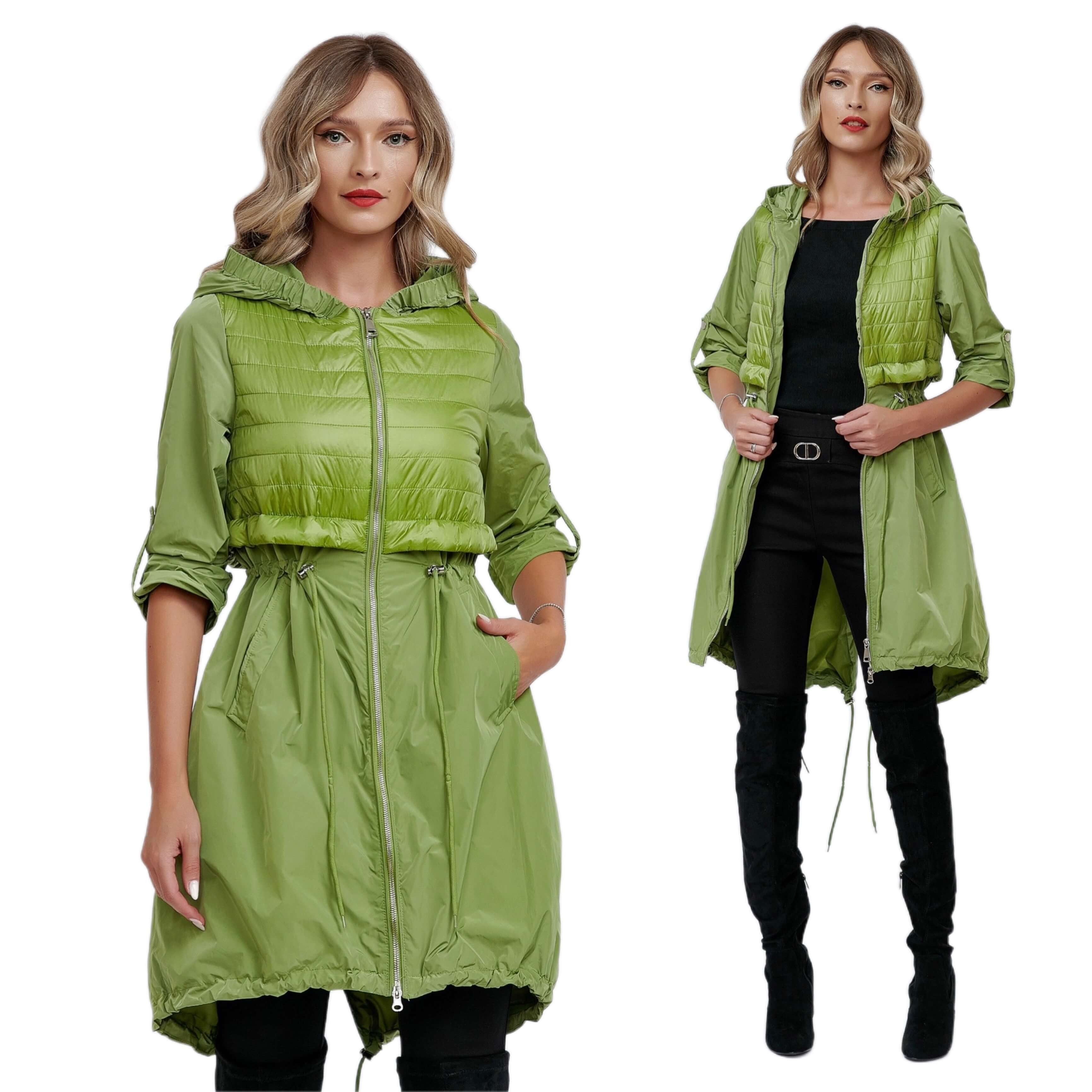 Geaca verde, subtire din fas cu gluga - Alexa 02