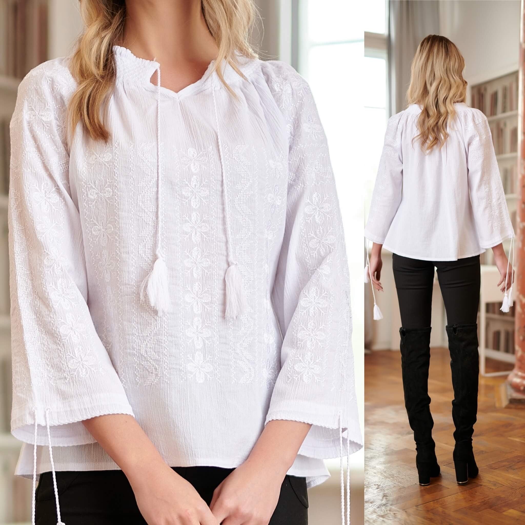 IE Traditionala alba cu broderie alba - Alma