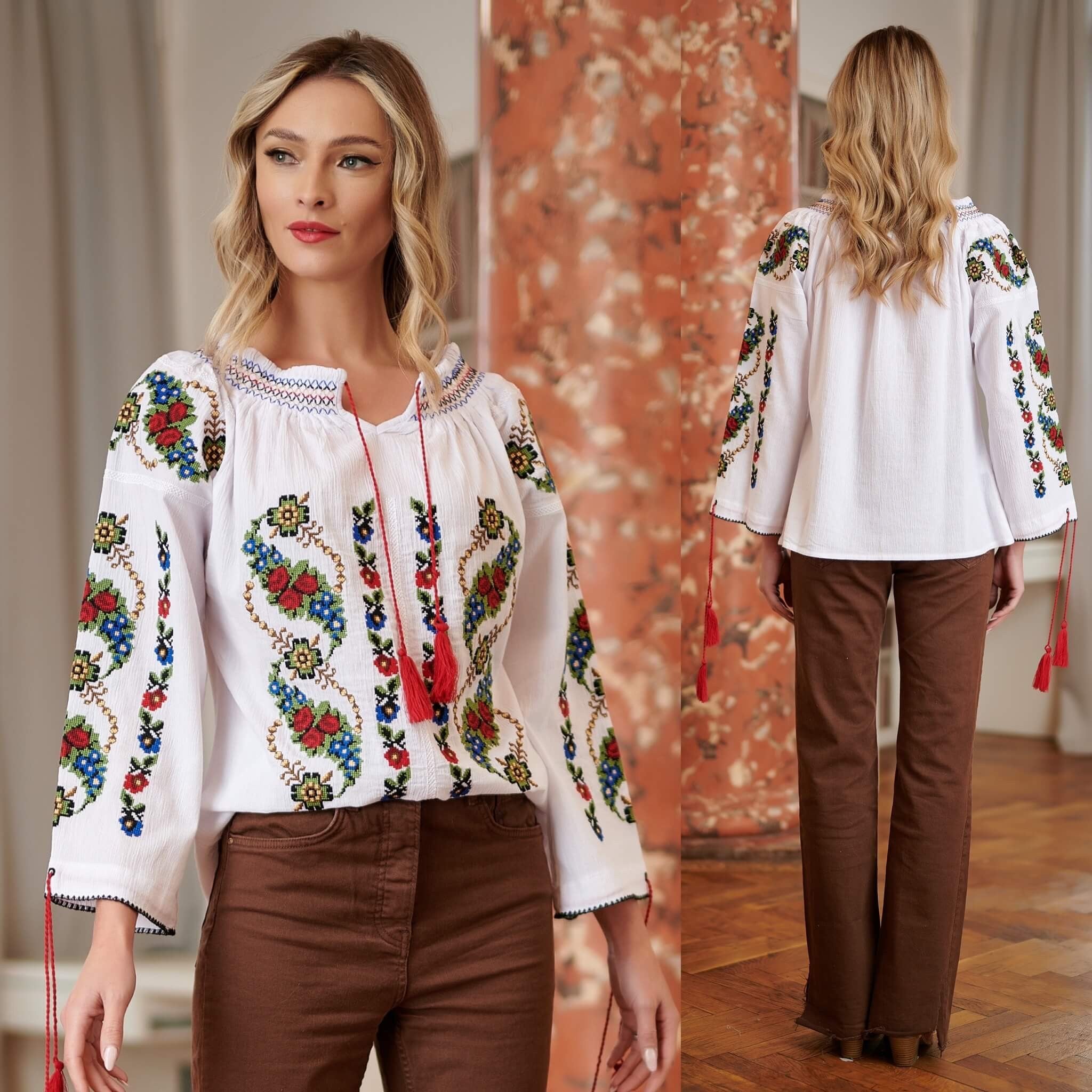 IE Traditionala alba cu broderie florala - Monica