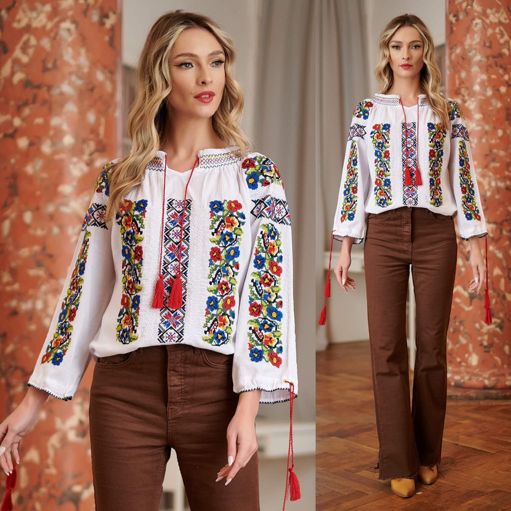 IE Traditionala alba cu broderie florala - Madalina