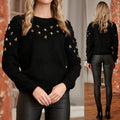 Bluza brodata, neagra din tricot - Evelina negru