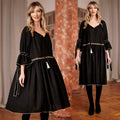 Rochie neagra din in natural, tip IE Traditionala cu volane - Alina