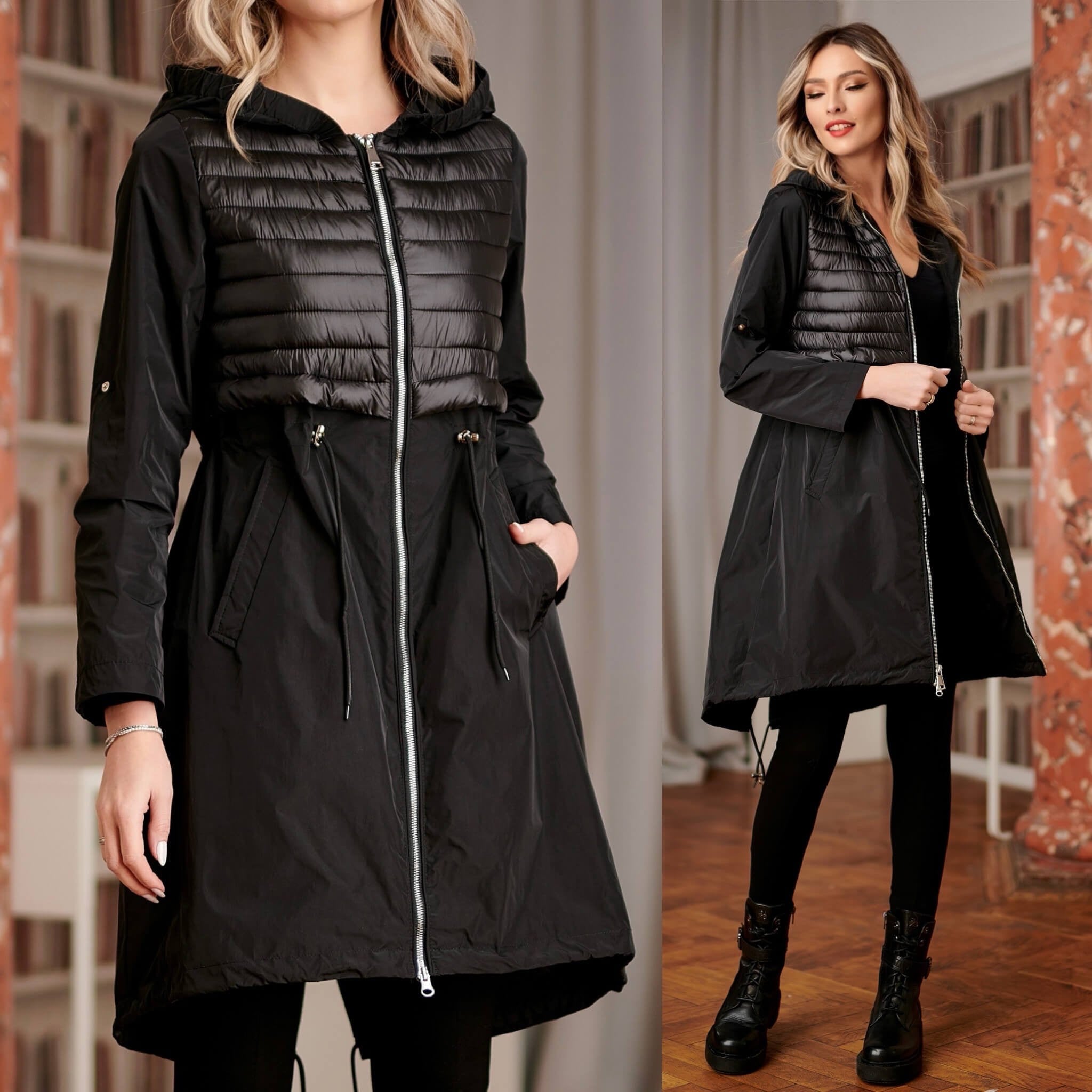 Geaca neagra, subtire din fas cu gluga - Alexa