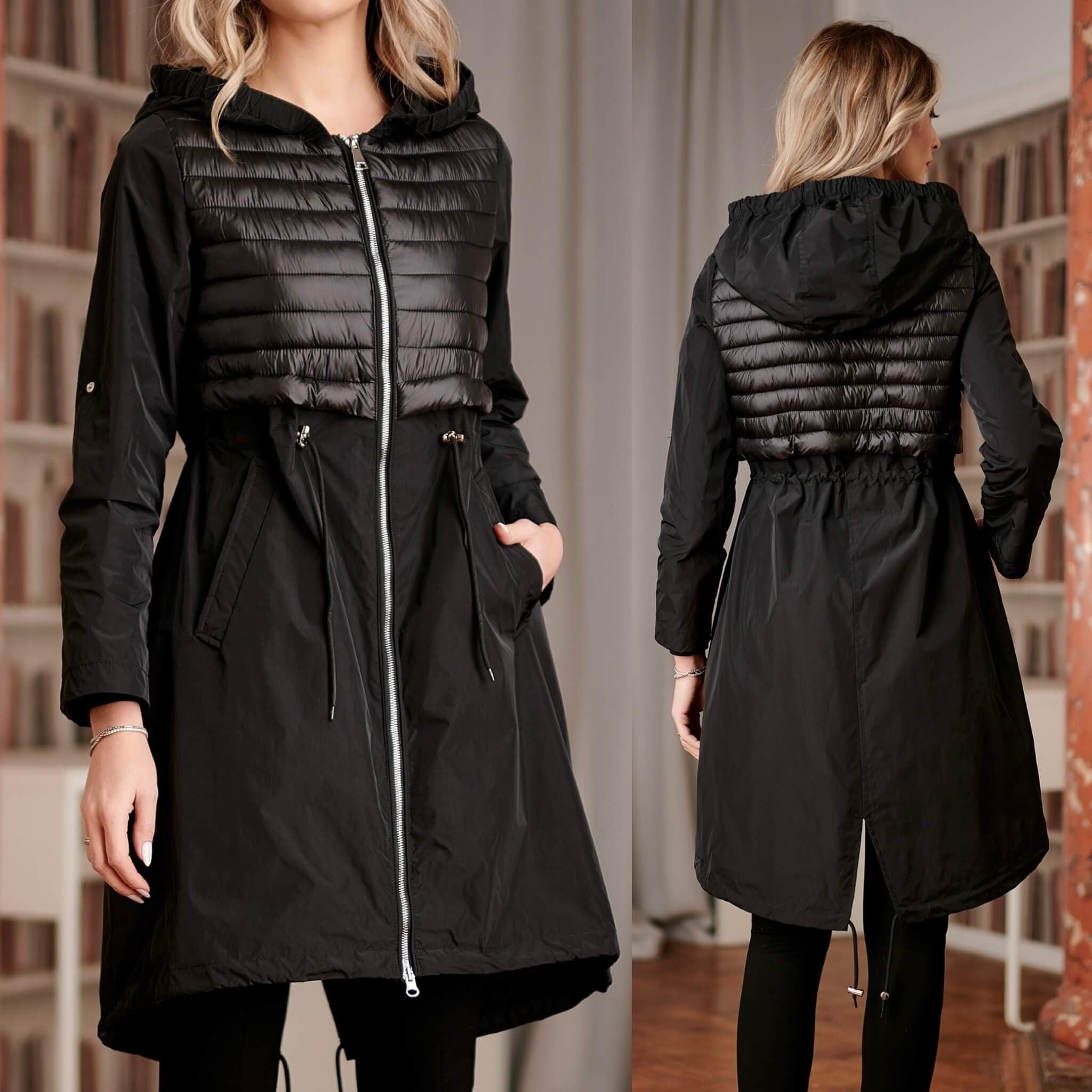 Geaca neagra, subtire din fas cu gluga - Alexa