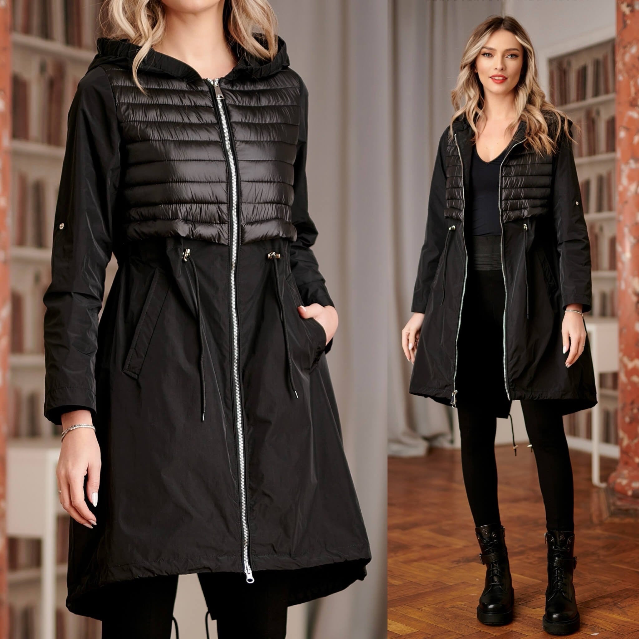 Geaca neagra, subtire din fas cu gluga - Alexa