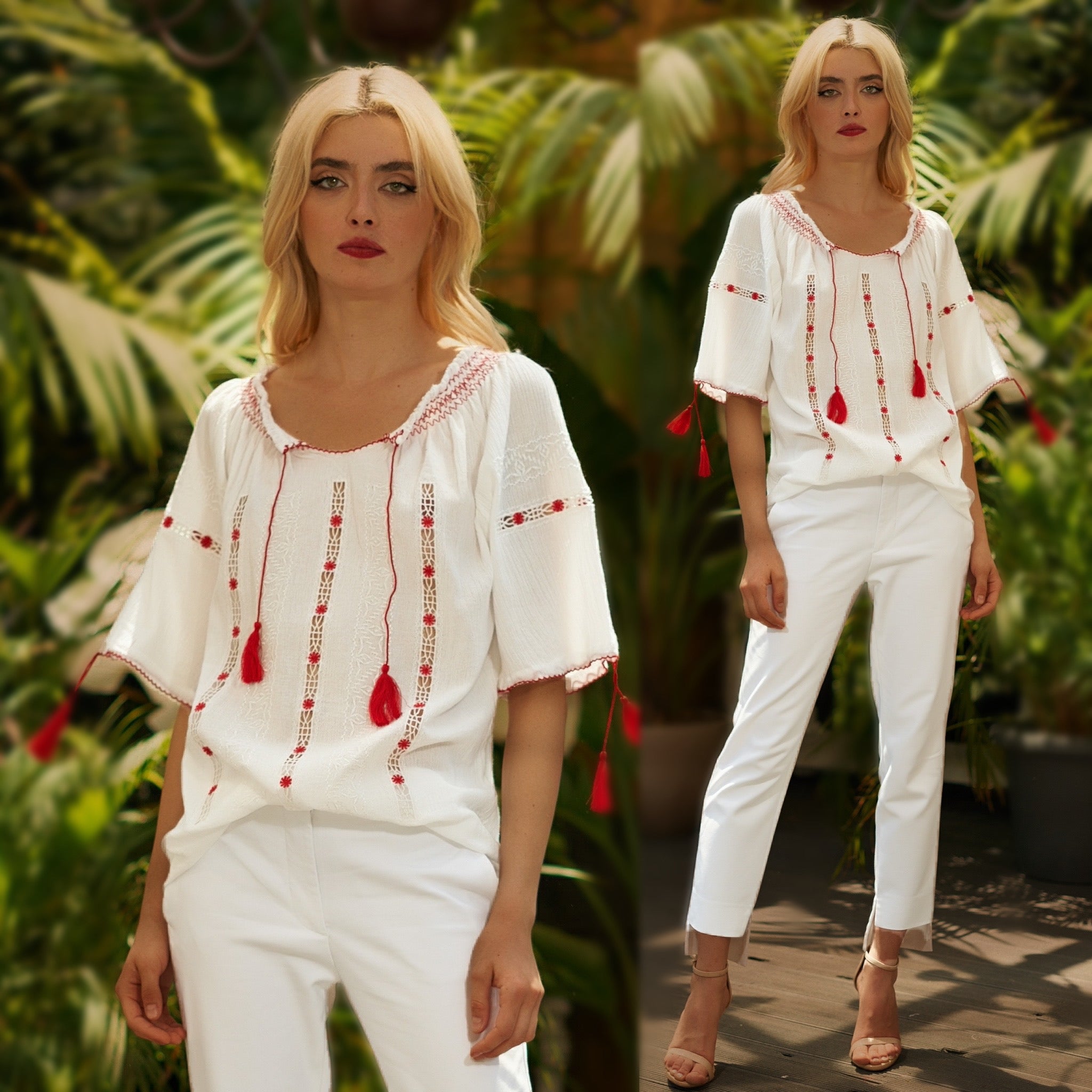 IE Nationala, cu broderie sparta, cusuta cu fir de matase - Ajur Palarioara rosu 07