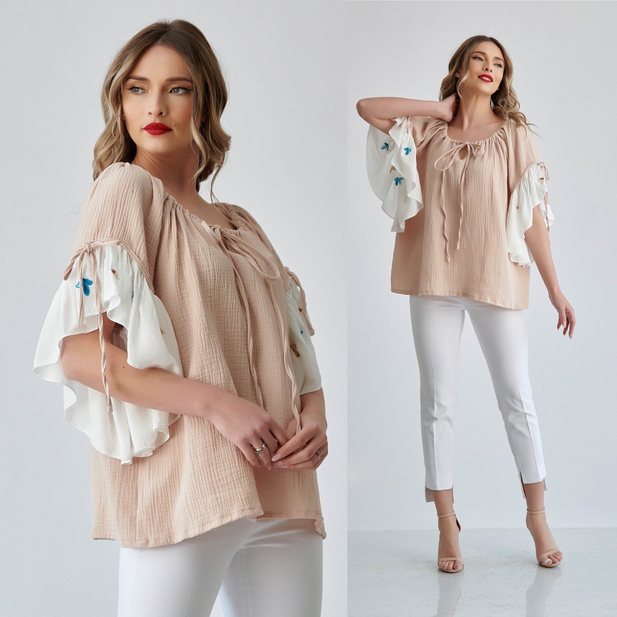 IE Nationala crem din panza topita, tip ie tradionala cu maneci brodate - crem 13