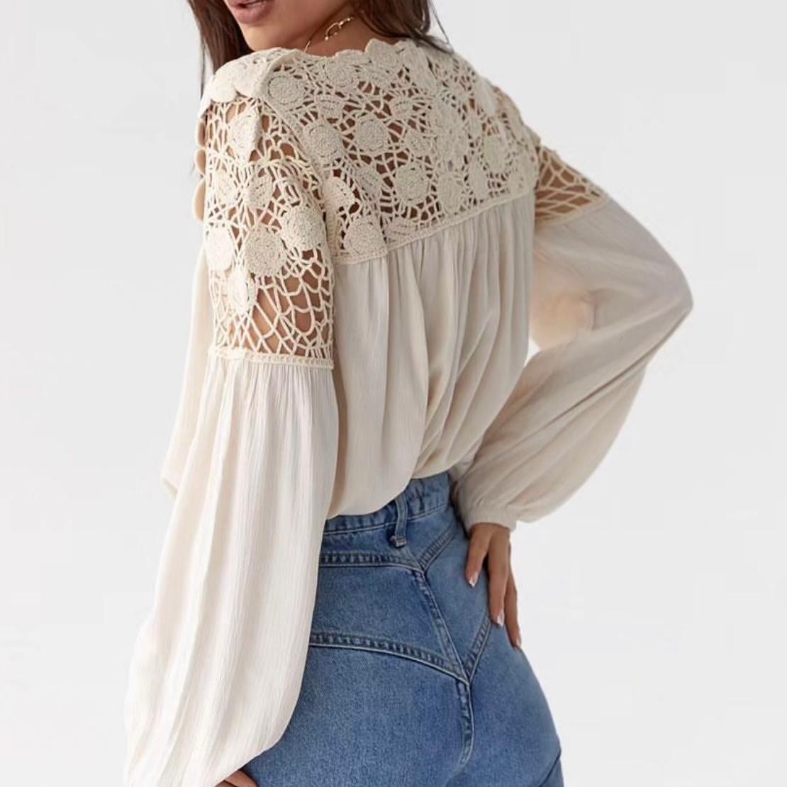 Bluza crem cu dantela crosetata - Ana 02