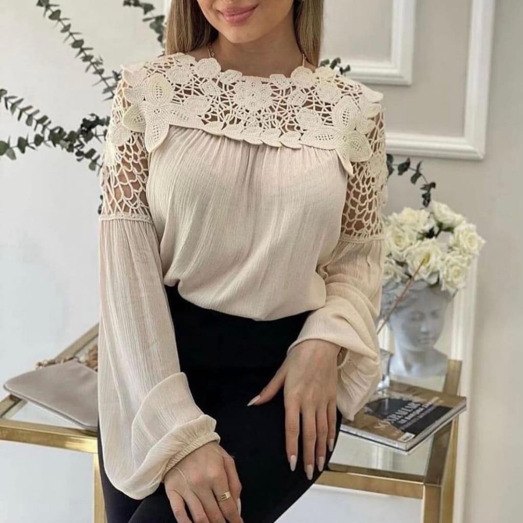 Bluza crem cu dantela crosetata - Ana 02