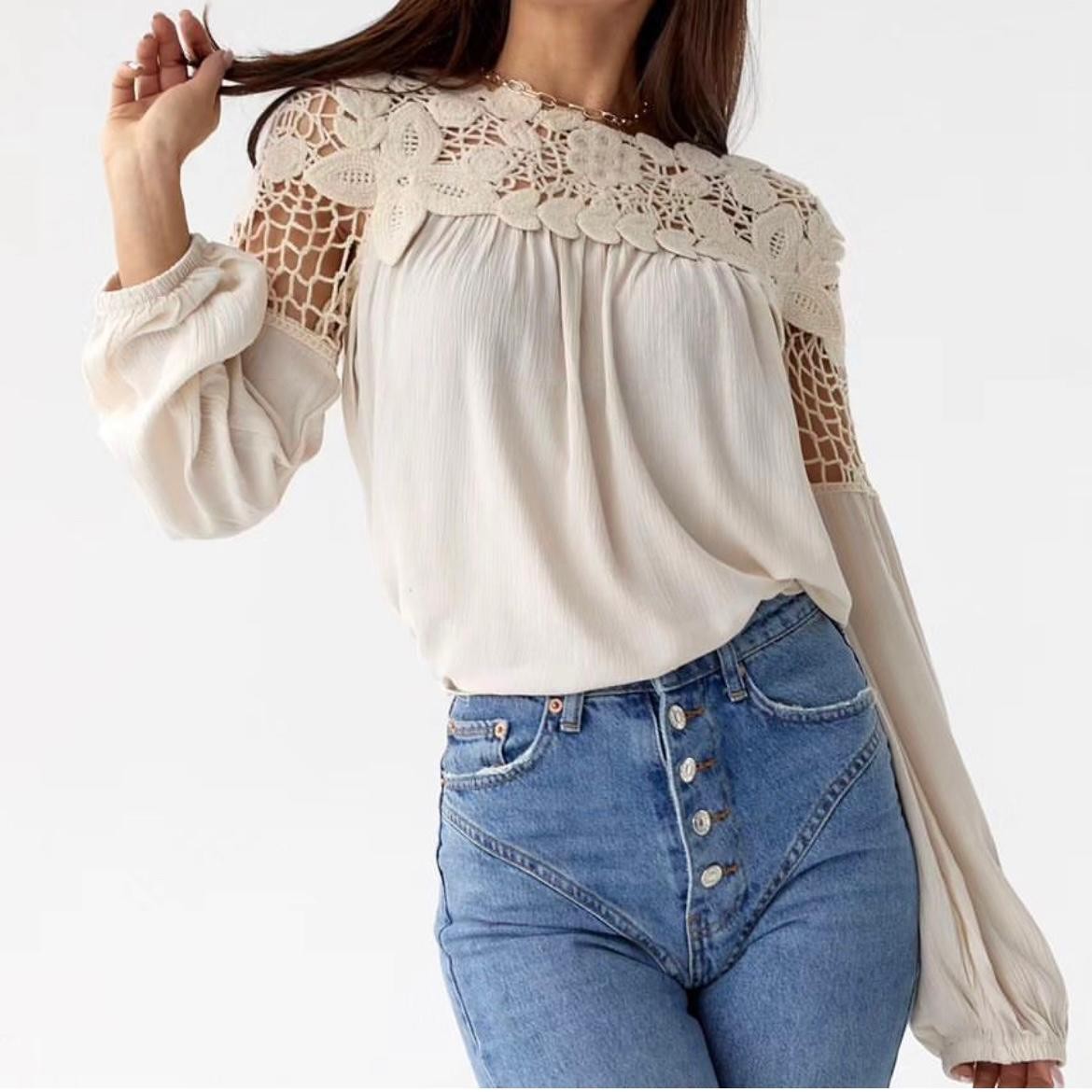 Bluza crem cu dantela crosetata - Ana 02