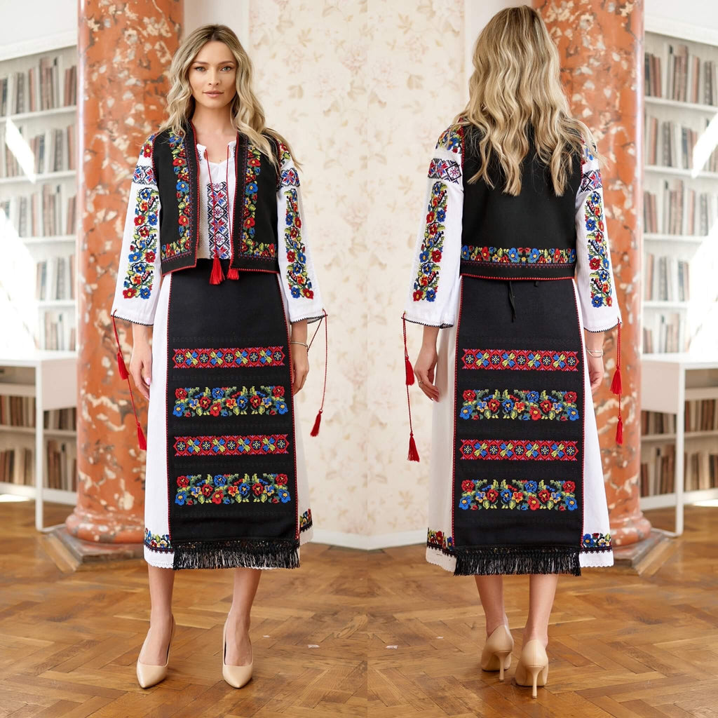 Costum Popular, din 4 piese Traditionale, broderie florala - Madalina