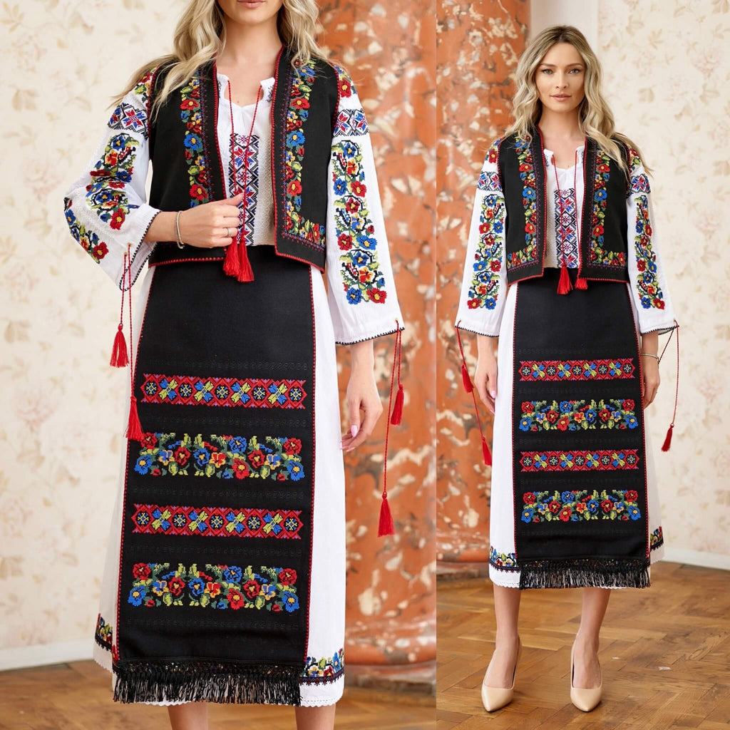 Costum Popular, din 4 piese Traditionale, broderie florala - Madalina