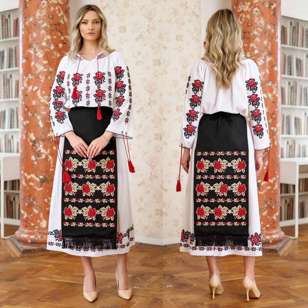 Set, Costum Popular cu 3 piese Traditionale si broderie florala - Florentina