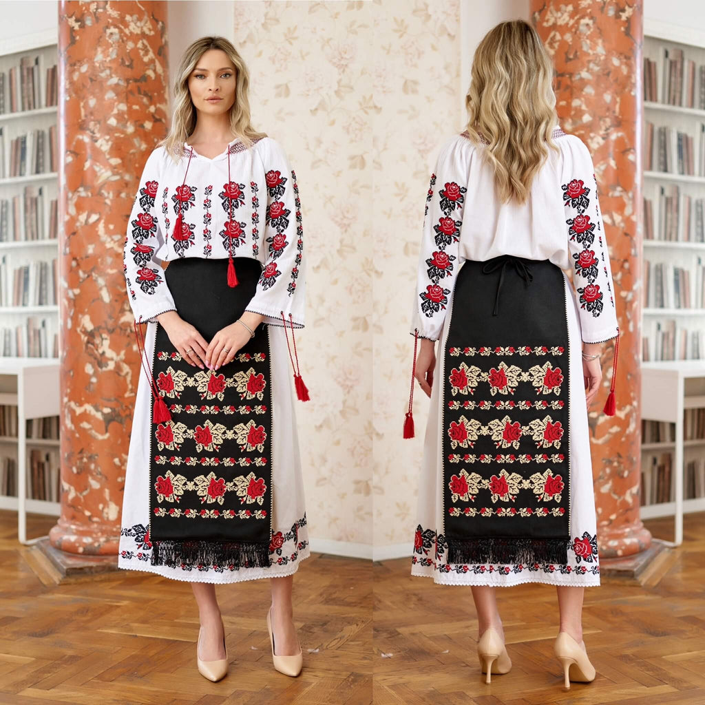 Set, Costum Popular cu 3 piese Traditionale si broderie florala - Florentina