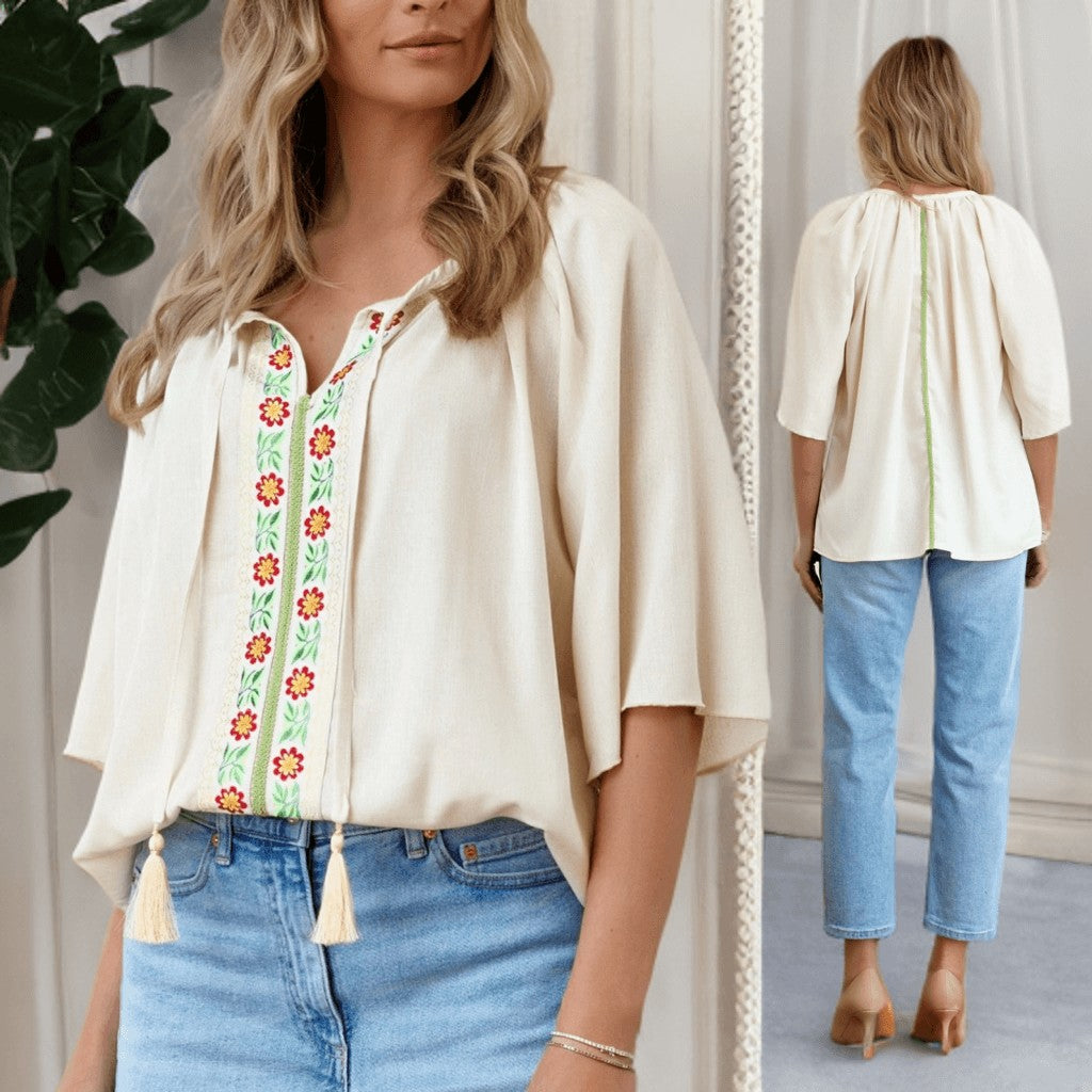 IE Nationala crem din IN NATURAL cu motive florale tesute - Denisa
