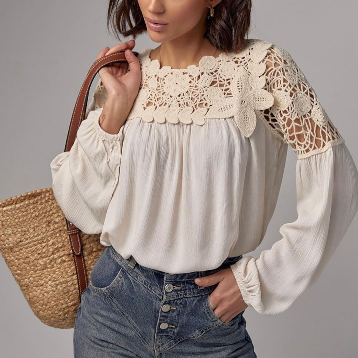 Bluza crem cu dantela crosetata - Ana