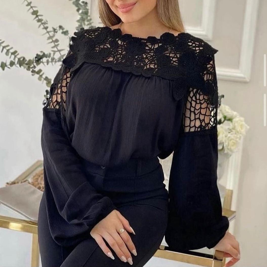 Bluza neagra cu dantela crosetata - Ana 03