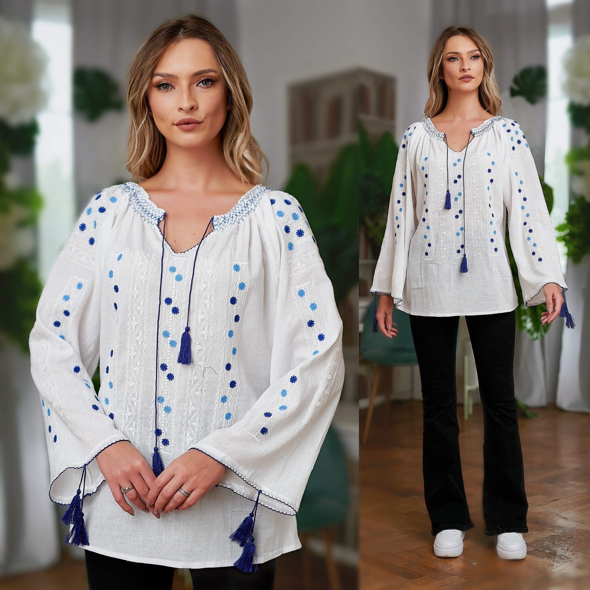 IE Traditionala cu maneca lunga - Ajur Palarioara albastru 08