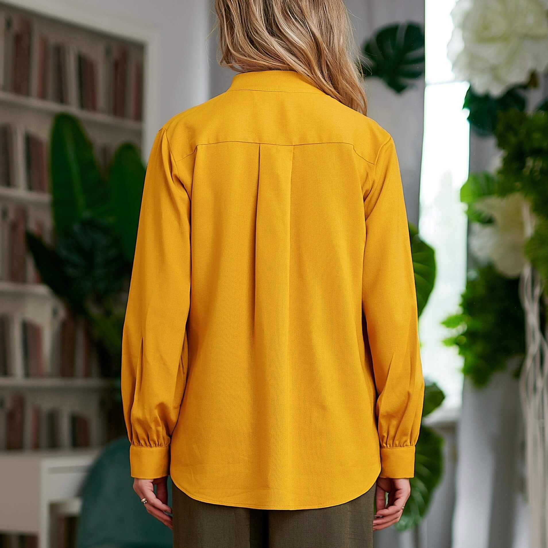 Set Bluza si Pantaloni din panza topita - Sandra galben/kaki 04