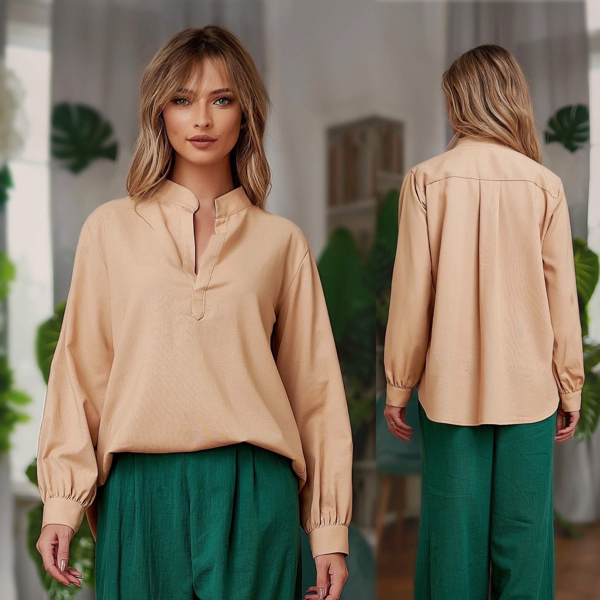 Camasa crem - tunica, din panza topita - Sandra 12