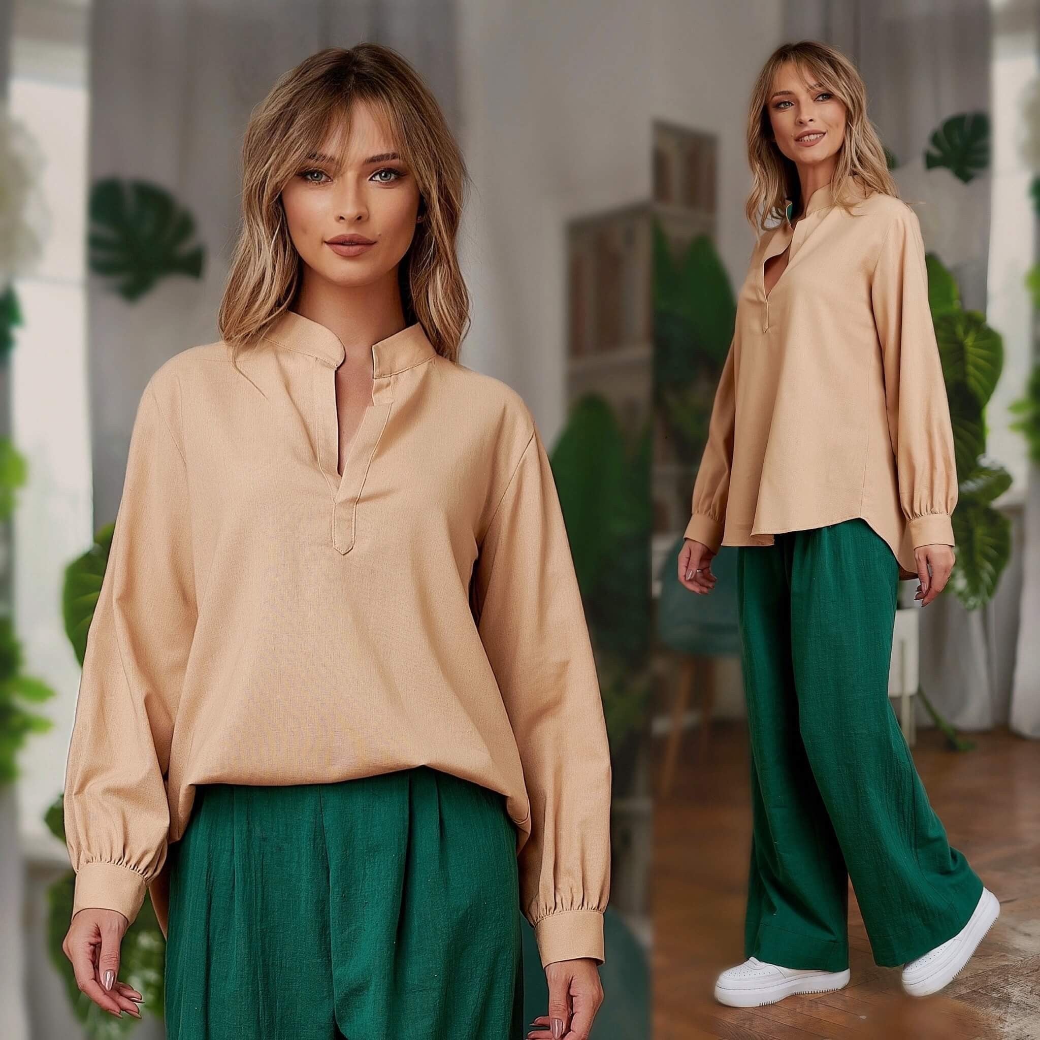 Camasa crem - tunica, din panza topita - Sandra 12