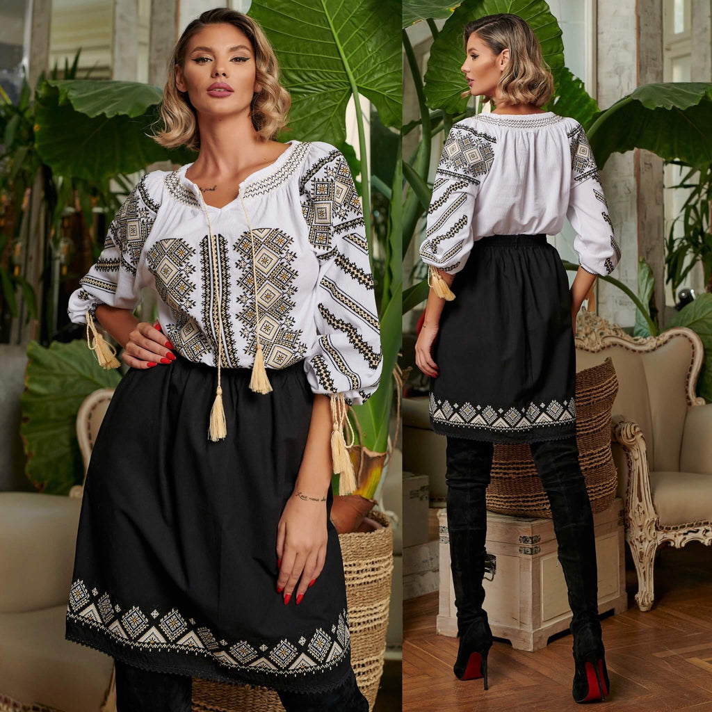 Set traditional compus din ie si fusta - Romb