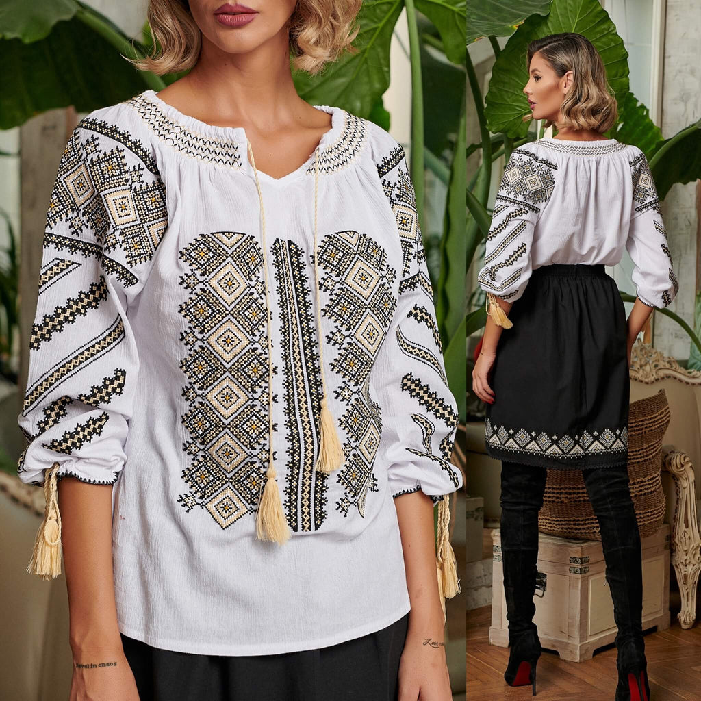 Set traditional compus din ie si fusta - Romb