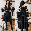 Rochie Nationala neagra din in natural 100%, cu maneci ample - Elisabeta