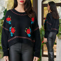 Pulover negru cu broderie cusuta manual - Laura