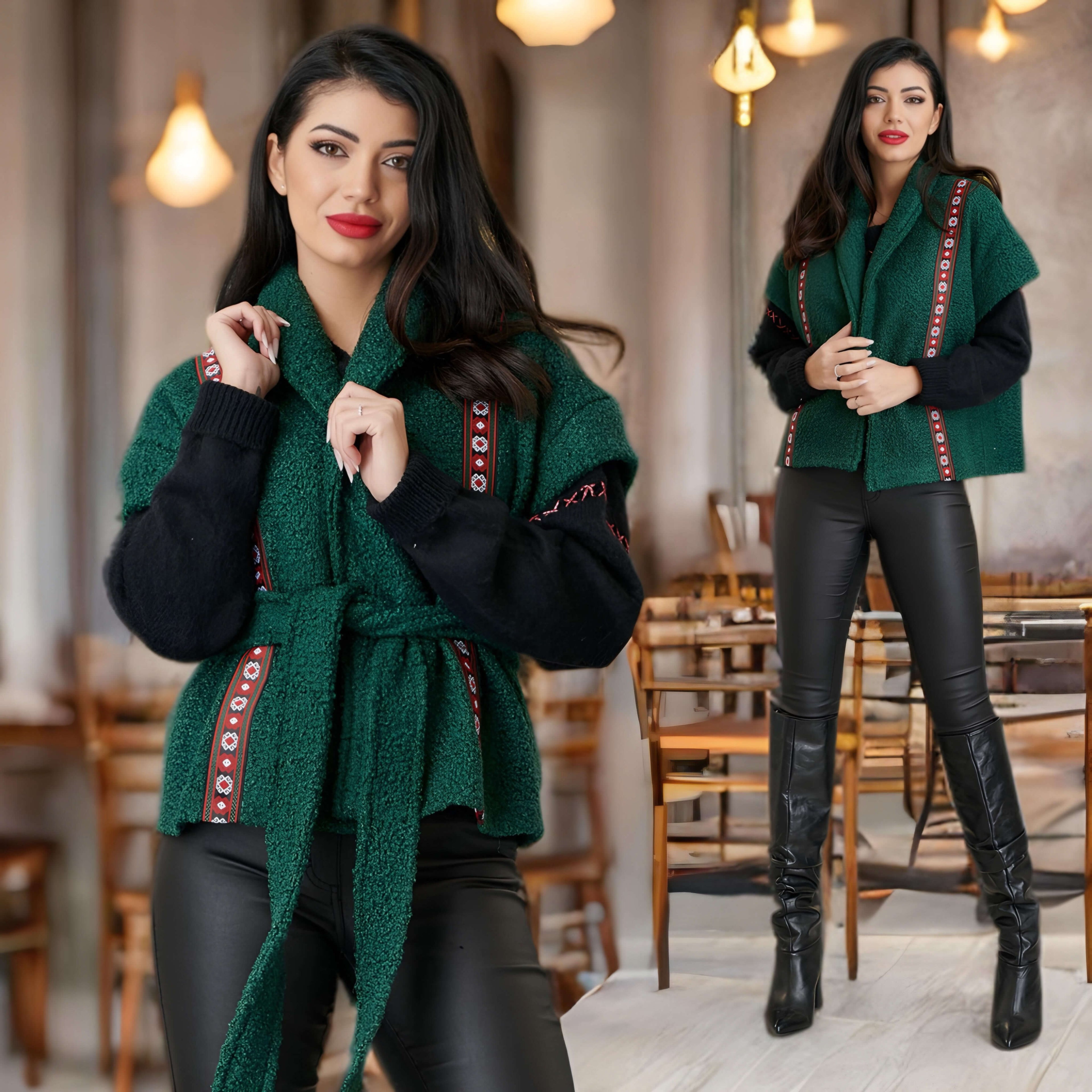 Vesta Nationala verde din stofa boucle - Vica