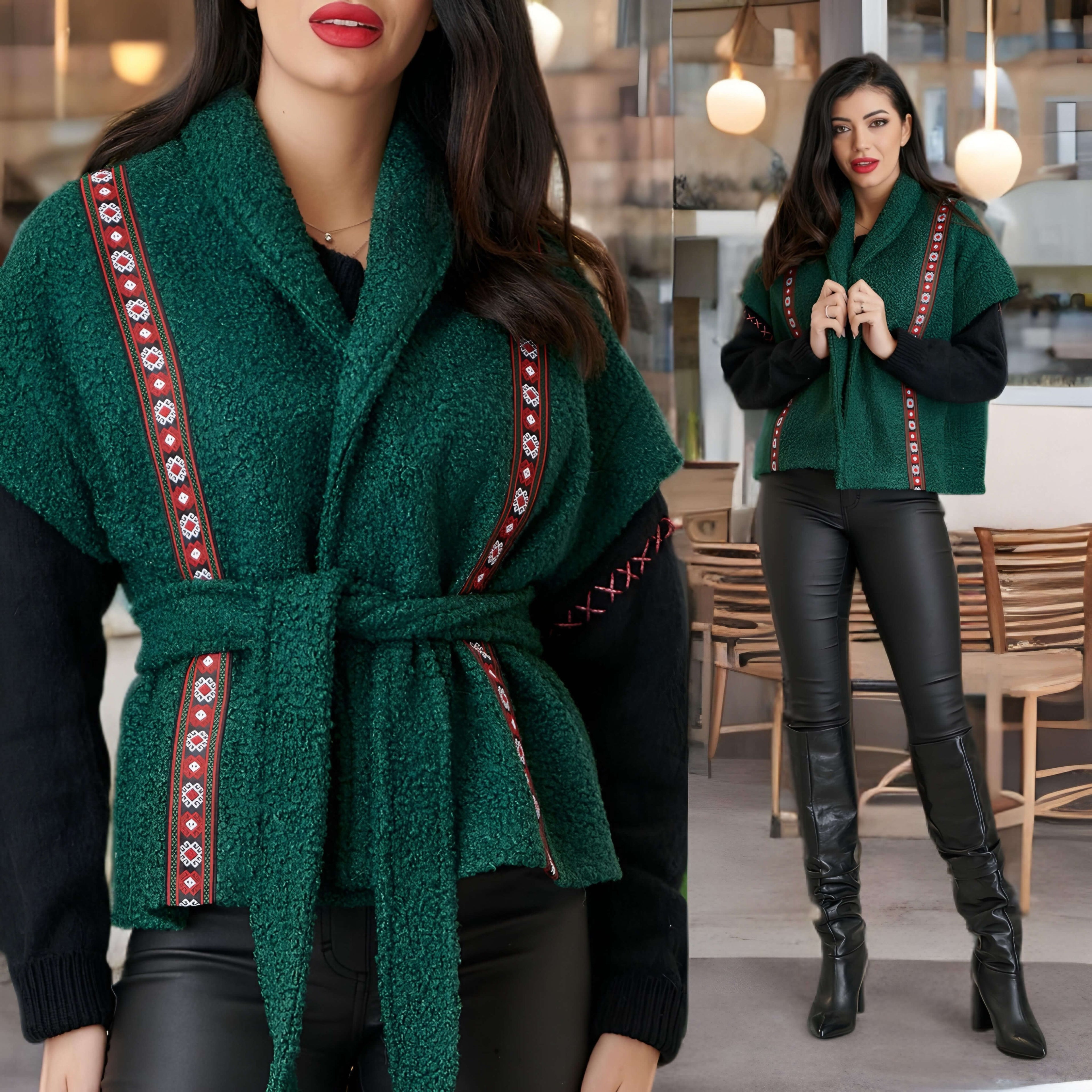 Vesta Nationala verde din stofa boucle - Vica