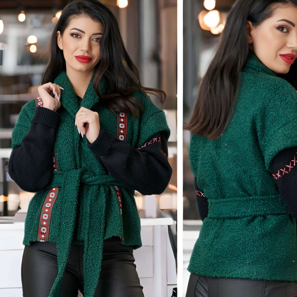 Vesta Nationala verde din stofa boucle - Vica