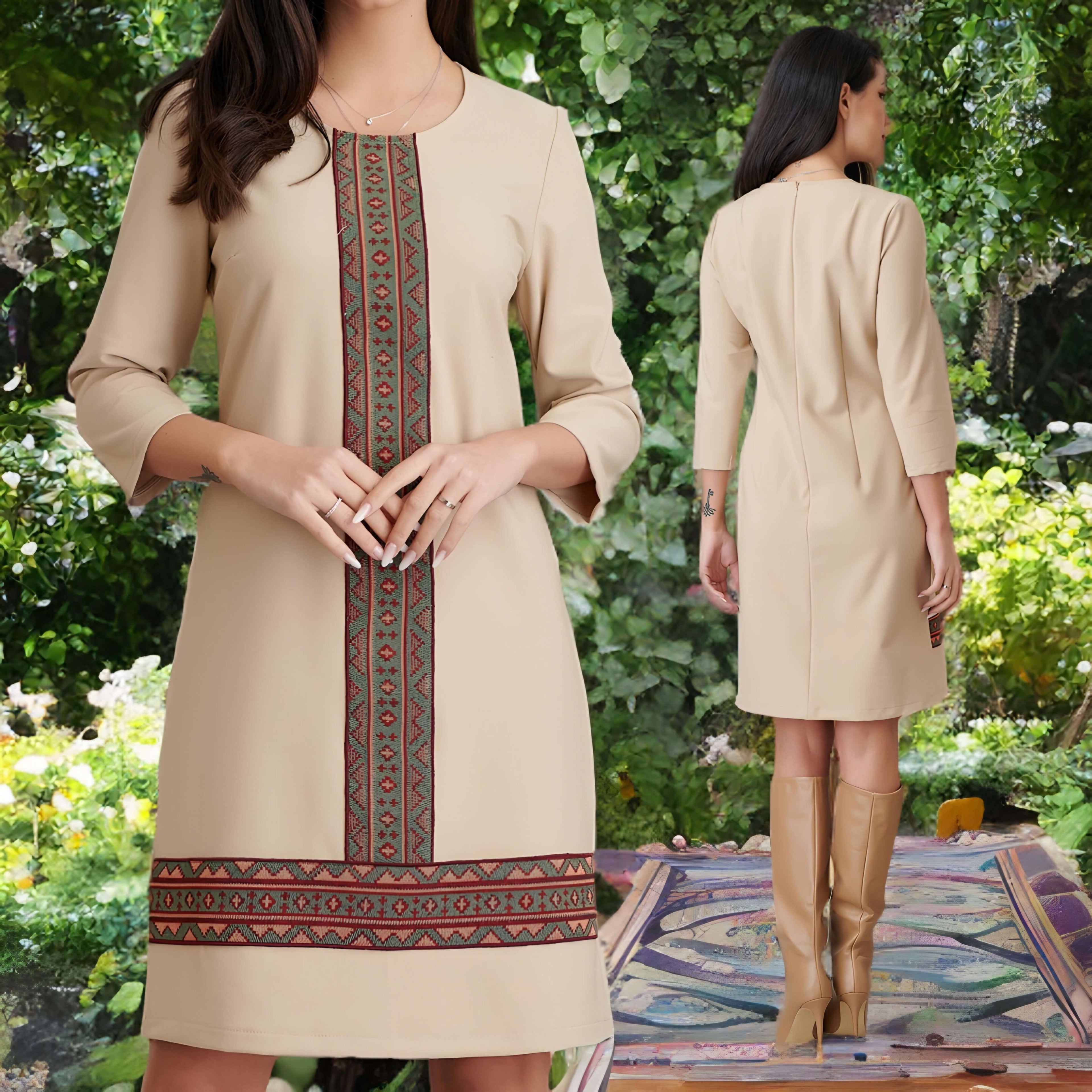 Rochie crem cu jacquard tesut traditional - Valentina 07