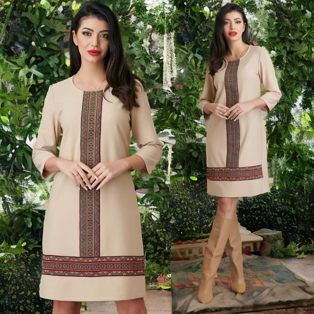 Rochie crem cu jacquard tesut traditional - Valentina 07