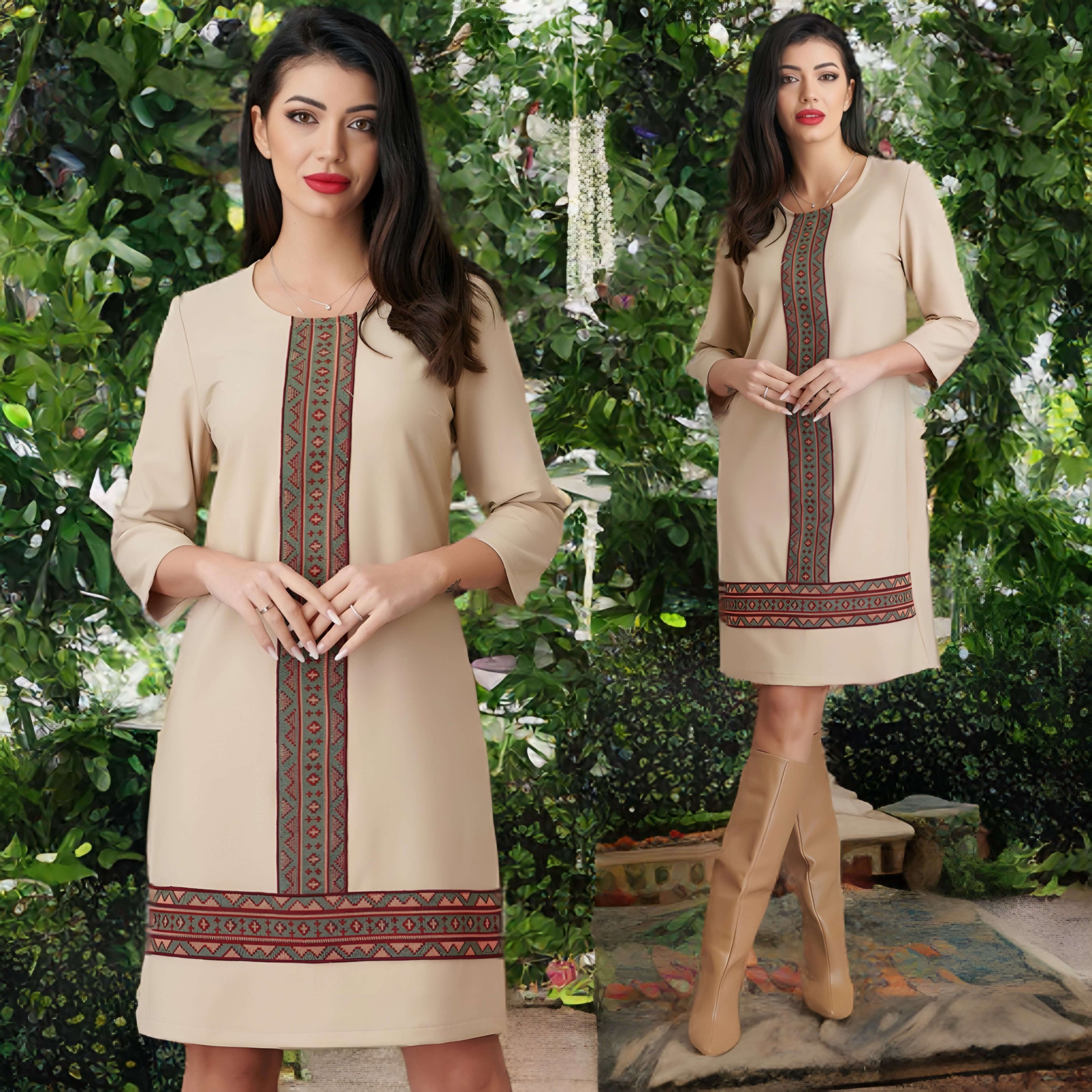 Rochie crem cu jacquard tesut traditional - Valentina 07