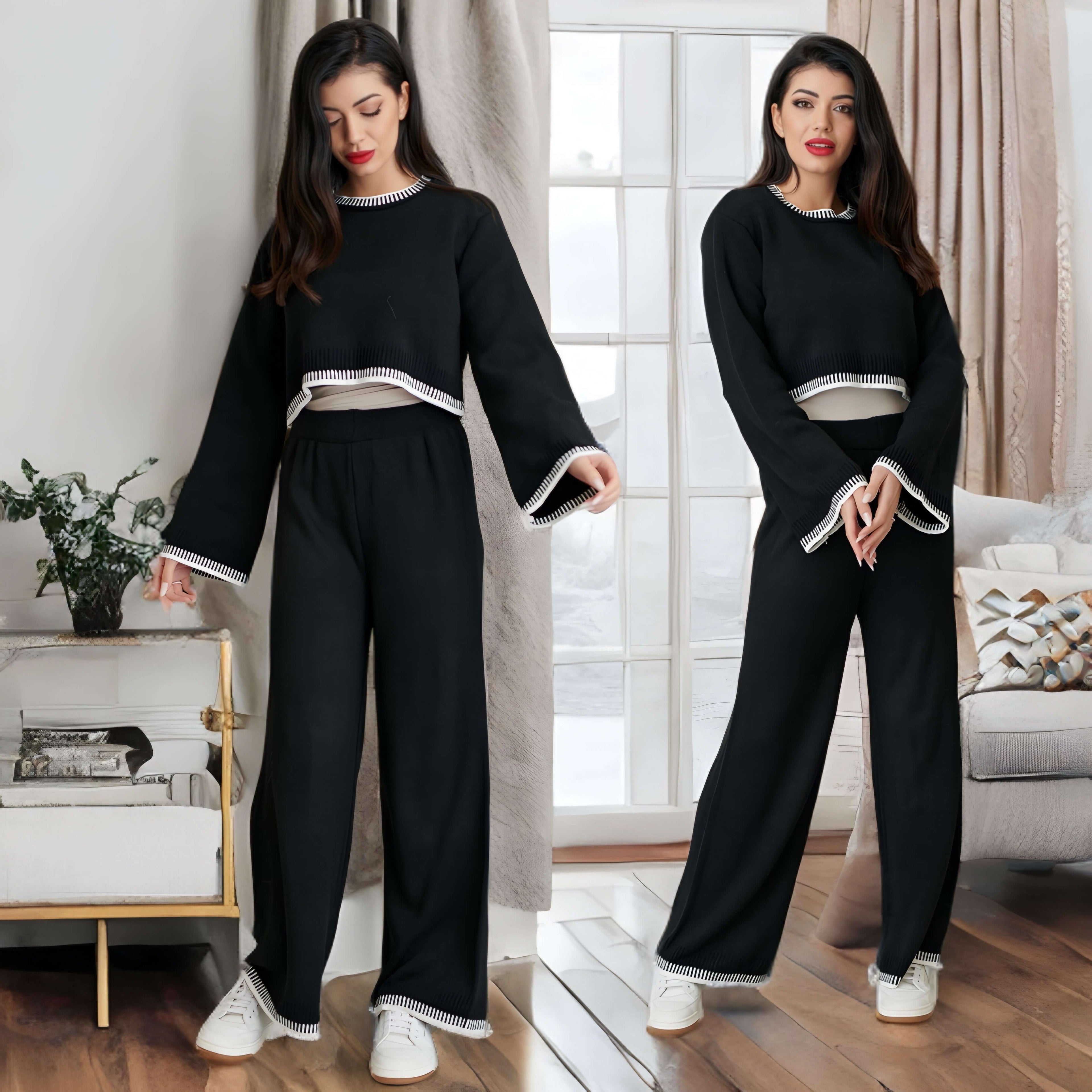 Set Bluza si Pantaloni din tricot - Carla negru 01